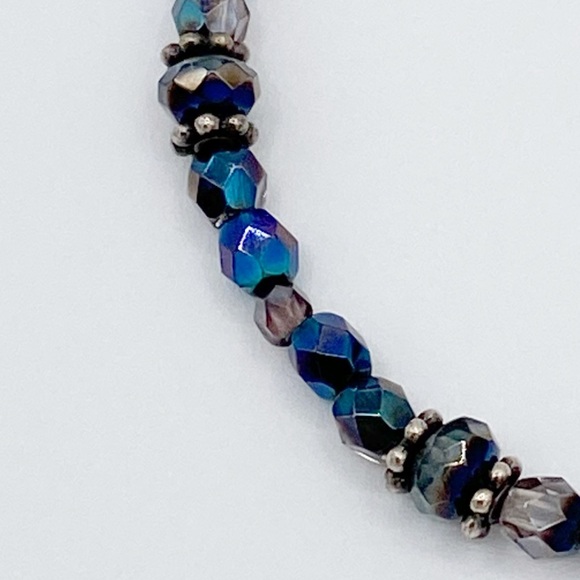 Faceted Crystal Glass Iridescent Beaded Bracelet With 925 Sterling Silver Clasp - Picture 5 of 7